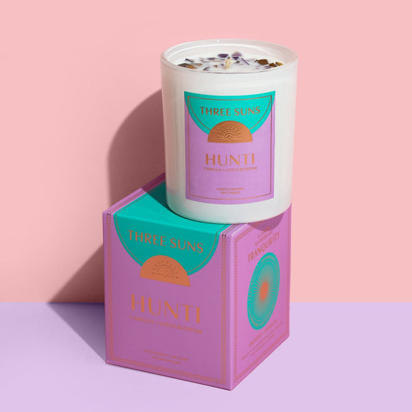 Three Suns Hunti Candle | Camellia + Lotus Scented | Peace & Relaxation