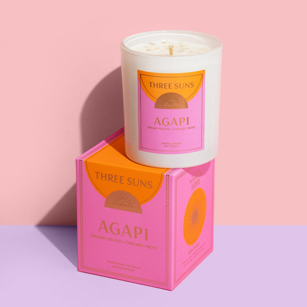 Three Suns Agapi Candle | Gelato & Caramel Frost Scented | Unconditional Love